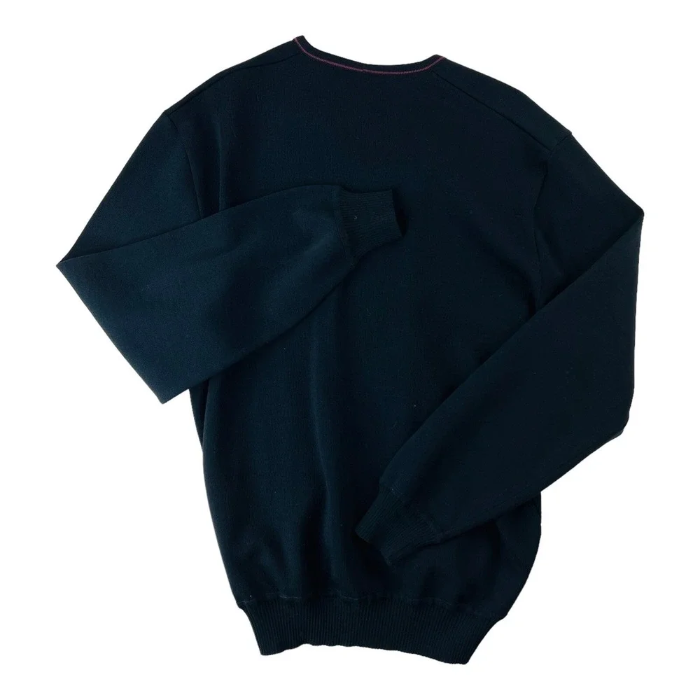 VTG St. Croix Black Knit Zephyr Wool V-Neck Sweater Made in US Mens Size Large L